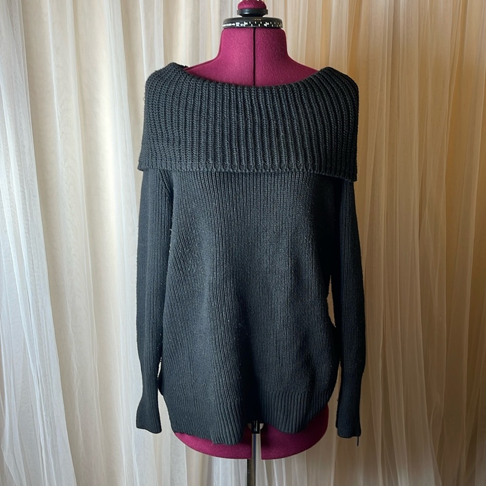 White House Black Market Off The Shoulder Black Sweater Size L